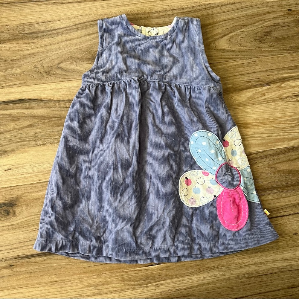 Purple Frugi Flower Cord Pinnie Dress